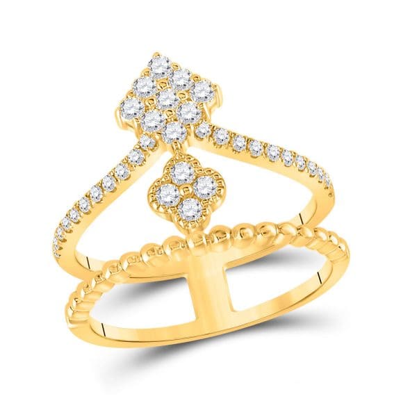 10kt Yellow Gold  Round Diamond Offset Square Fashion Ring 1/2 Cttw