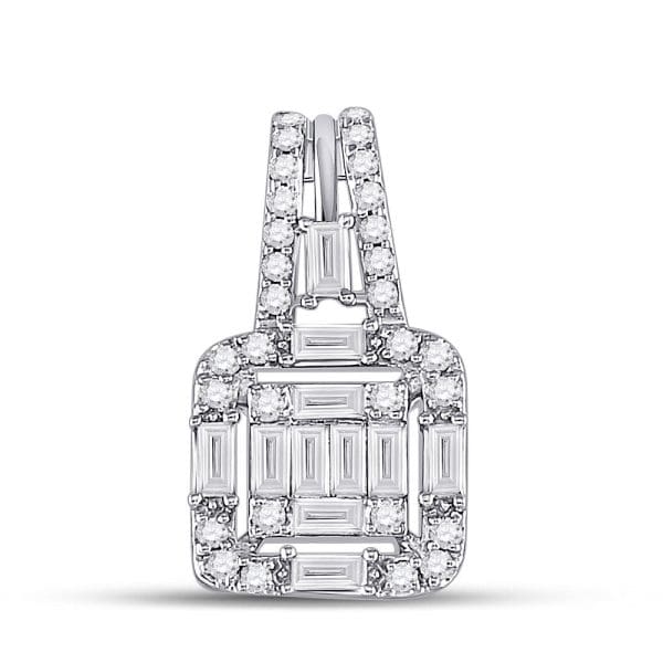 Baguette Diamond Square Pendant - 14kt White Gold