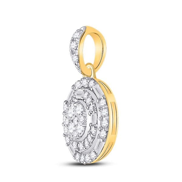 14kt Yellow Gold  Baguette Diamond Circle Cluster Pendant 3/8 Cttw - Image 2