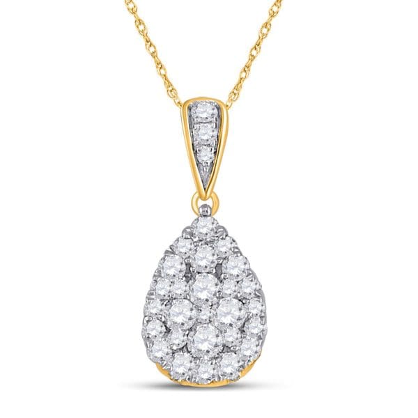 14kt Yellow Gold  Round Diamond Teardrop Cluster Pendant 1/2 Cttw