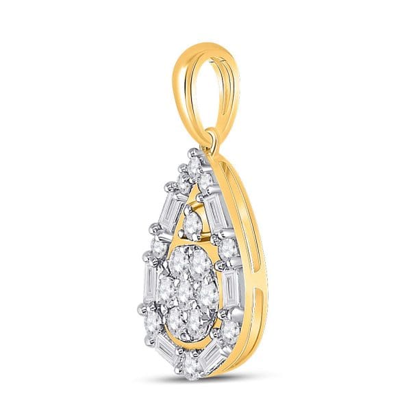 14kt Yellow Gold  Round Diamond Teardrop Cluster Pendant 1/2 Cttw - Image 2