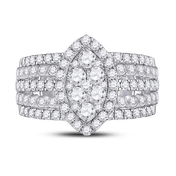 14kt White Gold  Round Diamond Marquise-shape Cluster Ring 1-3/4 Cttw - Image 2