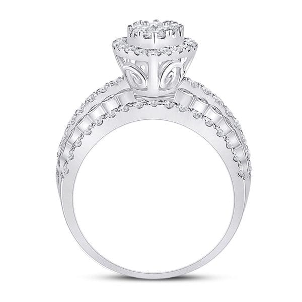 14kt White Gold  Round Diamond Marquise-shape Cluster Ring 1-3/4 Cttw - Image 3