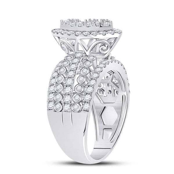 14kt White Gold  Round Diamond Marquise-shape Cluster Ring 1-3/4 Cttw - Image 4