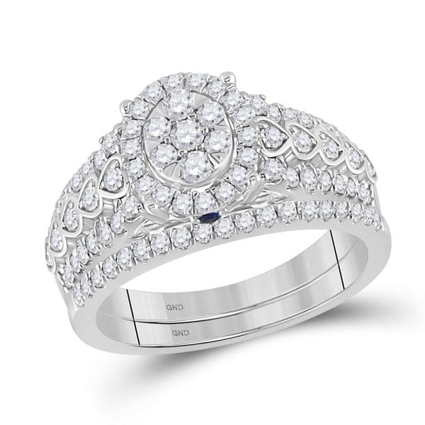 14kt White Gold Round Diamond Bridal Wedding Ring Band Set 7/8 Cttw