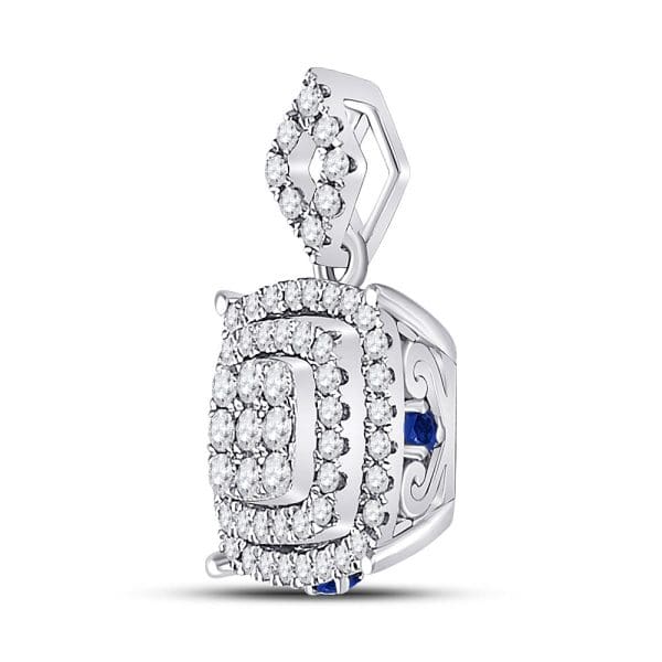 14kt White Gold  Round Diamond Square Cluster Pendant 1/2 Cttw - Image 2