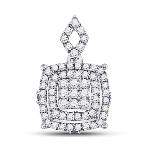 14kt White Gold  Round Diamond Square Cluster Pendant 1/2 Cttw