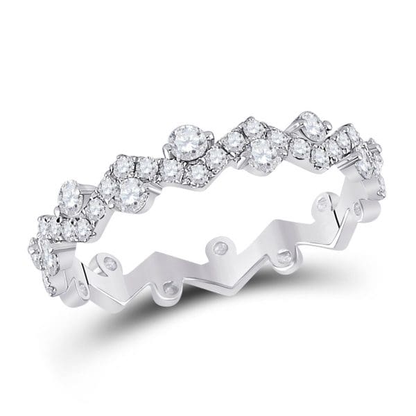 10kt White Gold  Round Diamond ZigZag Stackable Band Ring 1/2 Cttw