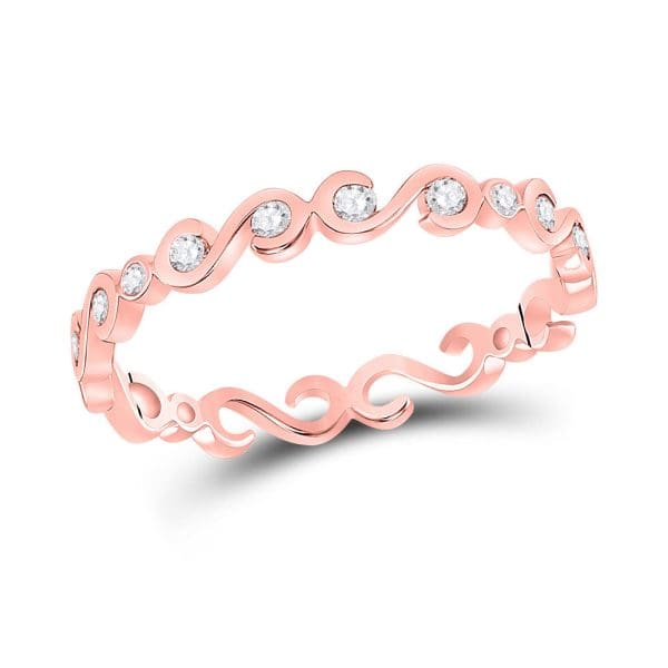 10kt Rose Gold  Round Diamond S-Shape Stackable Band Ring 1/8 Cttw