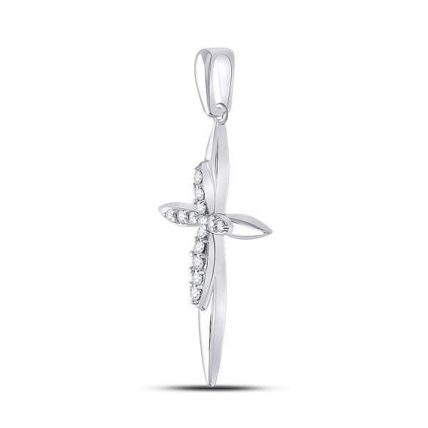 Round Diamond Cross Pendant - 10kt White Gold - Image 2