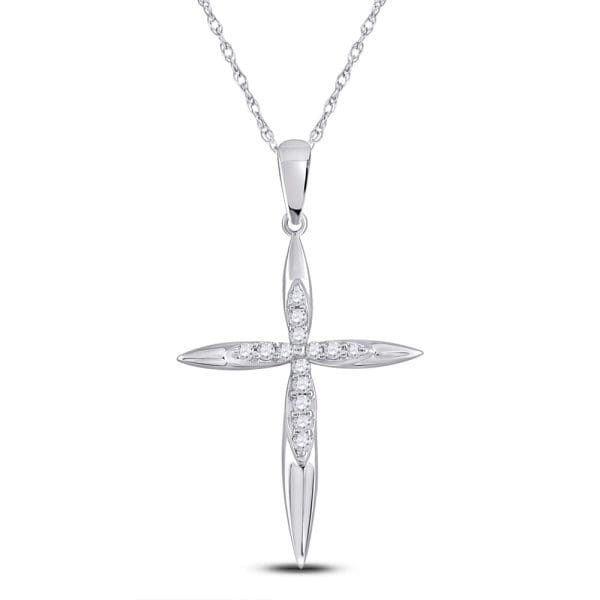 Round Diamond Cross Pendant - 10kt White Gold
