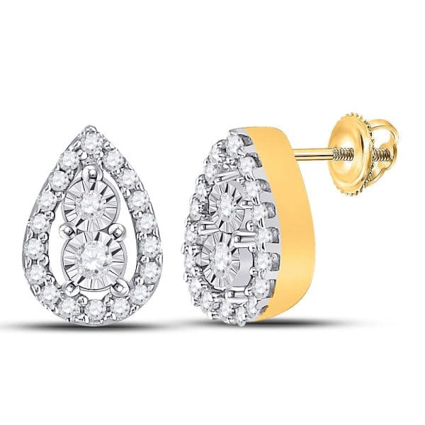 10kt Yellow Gold  Round Diamond Teardrop Earrings 1/8 Cttw