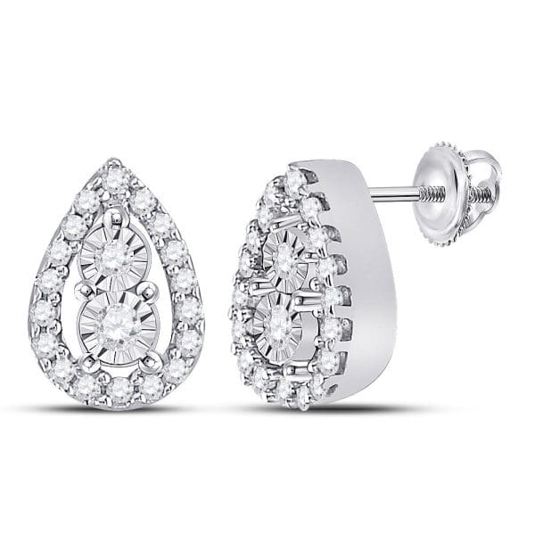 10kt White Gold  Round Diamond Teardrop Earrings 1/8 Cttw