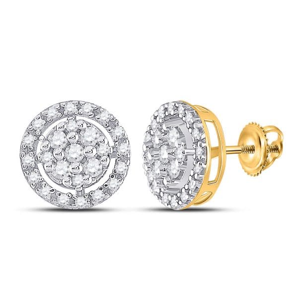 10kt Yellow Gold  Round Diamond Circle Cluster Earrings 1/5 Cttw