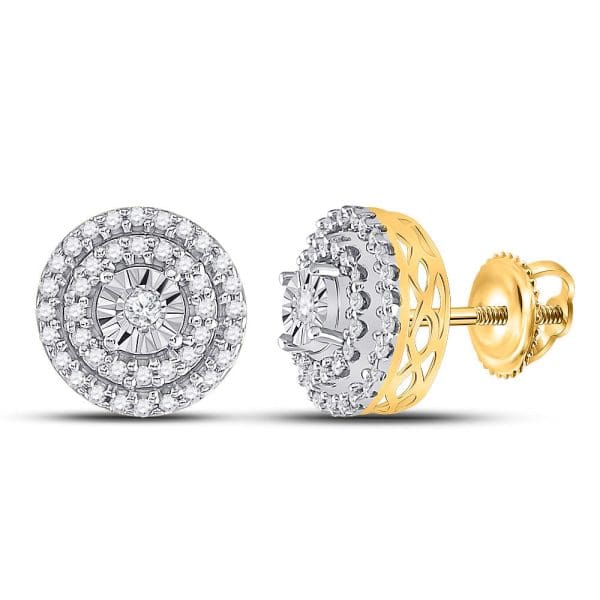 10kt Yellow Gold  Round Diamond Circle Cluster Earrings 1/4 Cttw