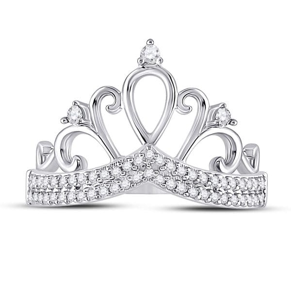 10kt White Gold  Round Diamond Crown Tiara Fashion Ring 1/5 Cttw - Image 2