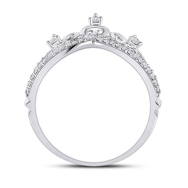 10kt White Gold  Round Diamond Crown Tiara Fashion Ring 1/5 Cttw - Image 3