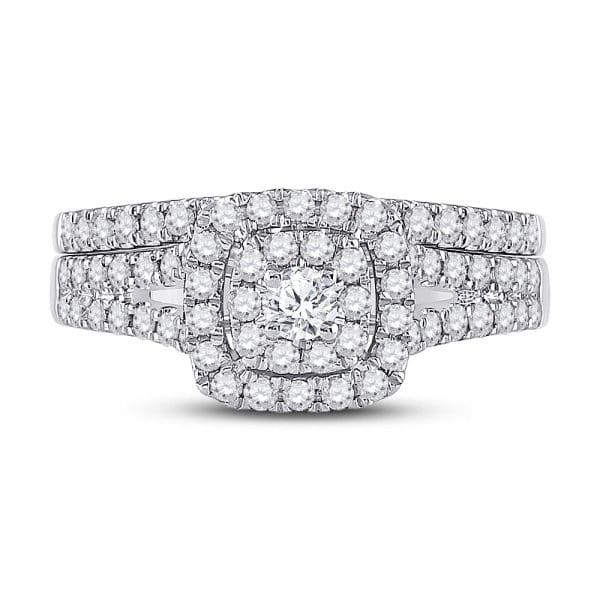 14kt White Gold Round Diamond Bridal Wedding Ring Band Set 7/8 Cttw - Image 2