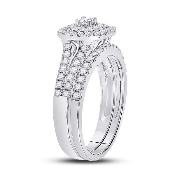 14kt White Gold Round Diamond Bridal Wedding Ring Band Set 7/8 Cttw - Image 3