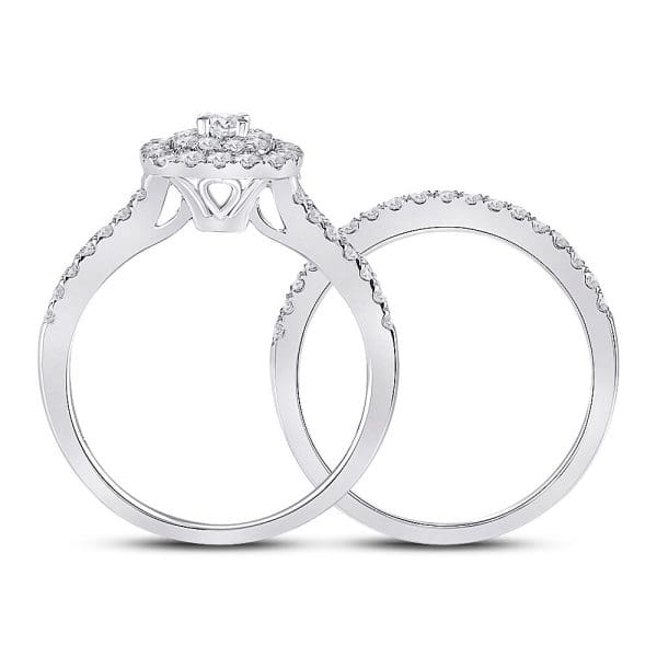 14kt White Gold Round Diamond Bridal Wedding Ring Band Set 7/8 Cttw - Image 4