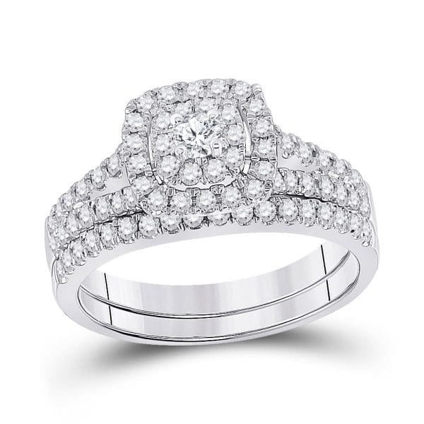 14kt White Gold Round Diamond Bridal Wedding Ring Band Set 7/8 Cttw