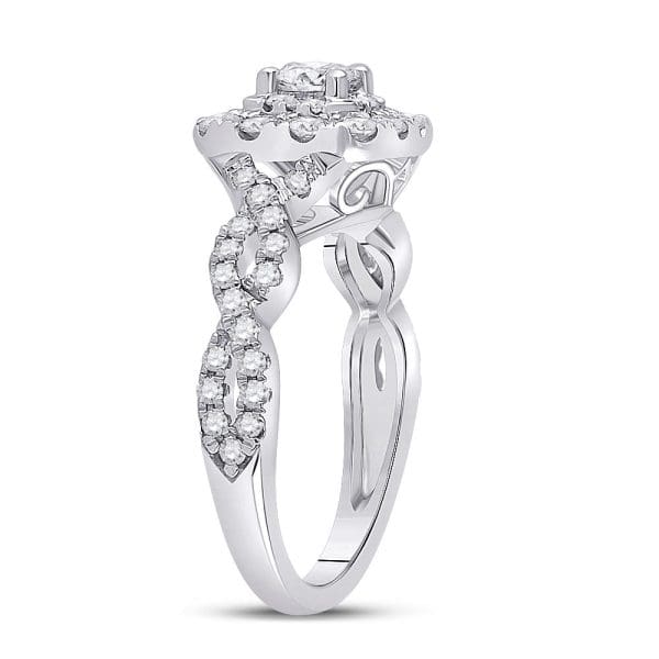 14kt White Gold Round Diamond Halo Bridal Wedding Engagement Ring 1 Cttw - Image 4