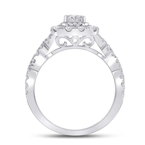 14kt White Gold Round Diamond Halo Bridal Wedding Engagement Ring 1 Cttw - Image 2