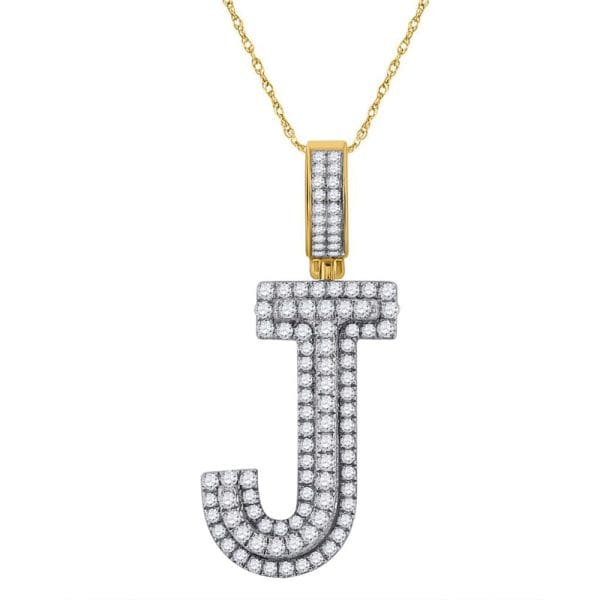 10kt Yellow Gold His Round Diamond Initial J Letter Charm Pendant 1-1/5 Cttw