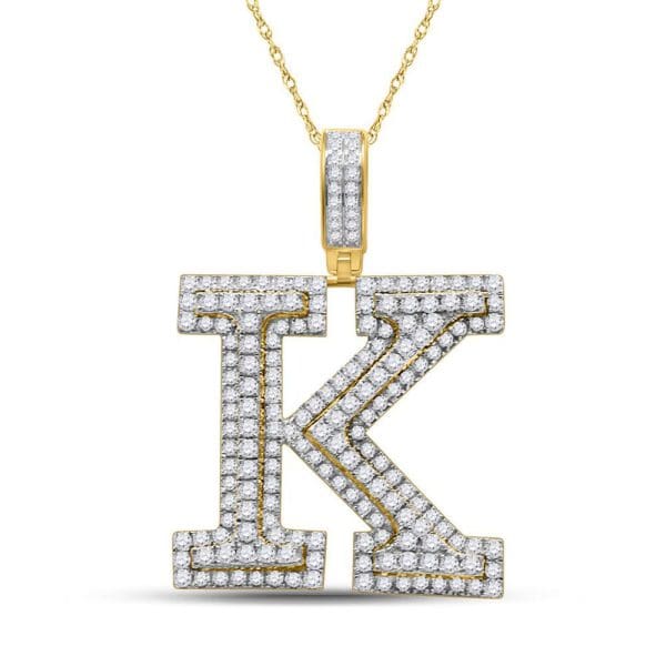 10kt Yellow Gold His Round Diamond Initial K Letter Charm Pendant 2-1/4 Cttw