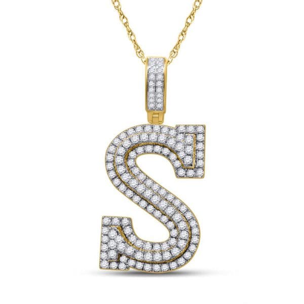 10kt Yellow Gold His Round Diamond Initial S Letter Charm Pendant 1-1/2 Cttw