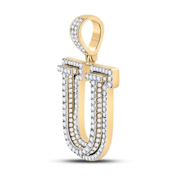 10kt Yellow Gold His Round Diamond Letter U Charm Pendant 1-7/8 Cttw - Image 2