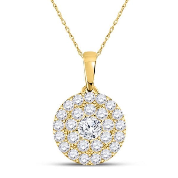 10kt Yellow Gold  Round Diamond Cluster Pendant 1/4 Cttw