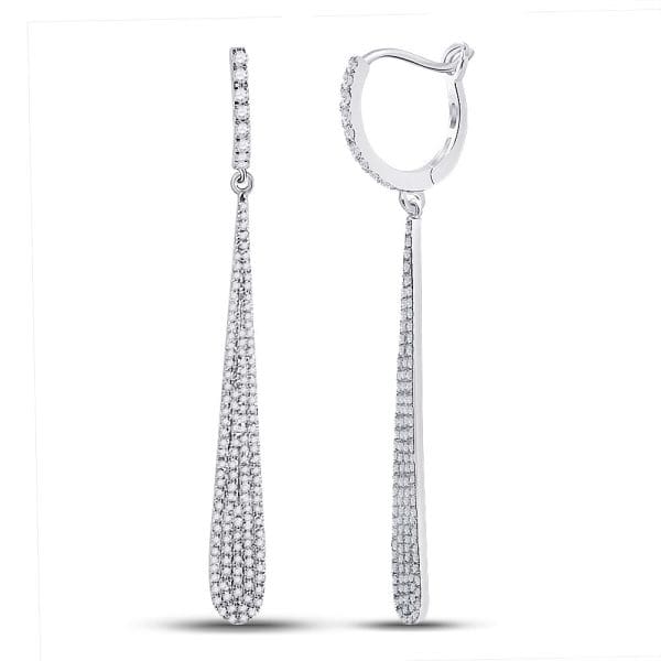 14kt White Gold  Round Diamond Drop Dangle Earrings 3/4 Cttw