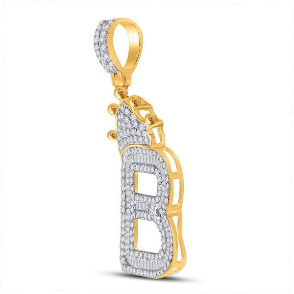 10kt Yellow Gold His Round Diamond Crown B Letter Charm Pendant 1 Cttw - Image 2