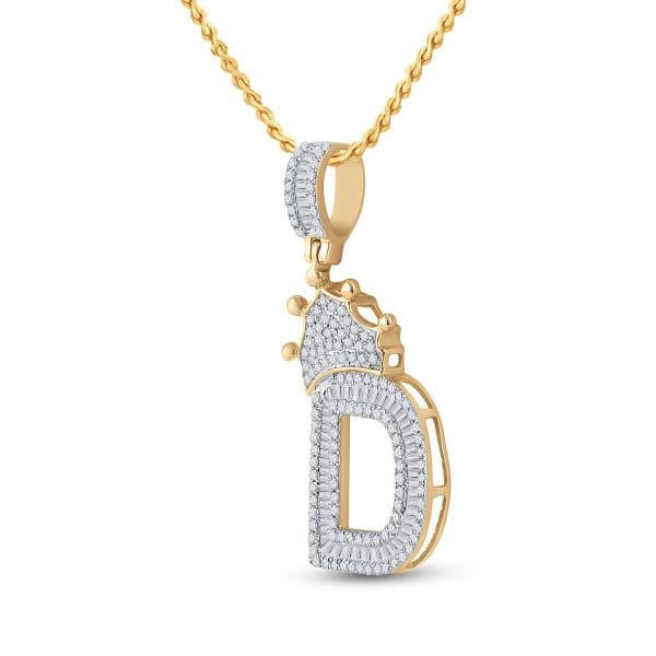 10kt Yellow Gold His Baguette Diamond Crown D Letter Charm Pendant 3/4 Cttw - Image 2