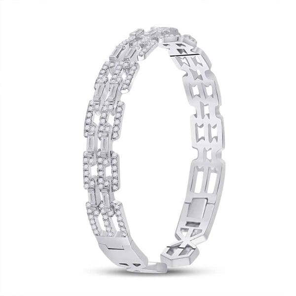 14kt White Gold  Baguette Diamond Bangle Bracelet 2-1/2 Cttw - Image 3