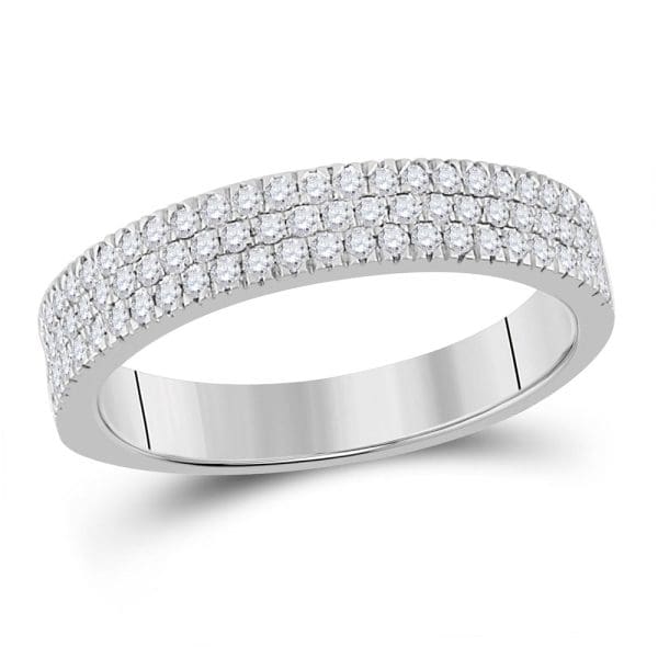 10kt White Gold  Round Diamond Pave Band Ring 1/2 Cttw