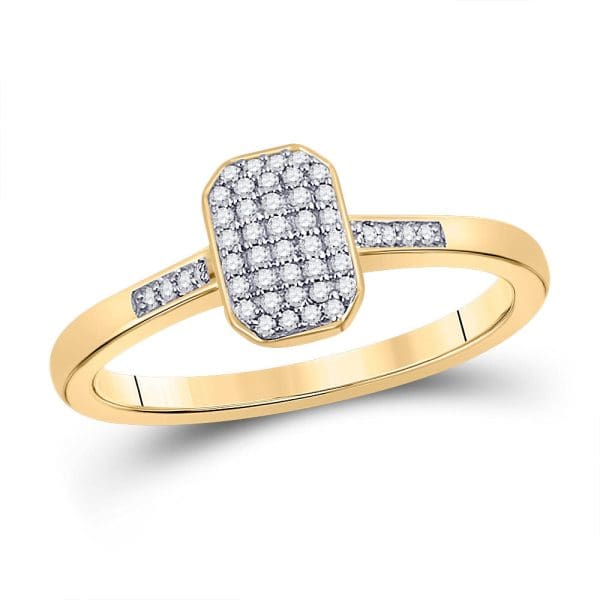 10kt Yellow Gold  Round Diamond Rectangle Cluster Ring 1/8 Cttw