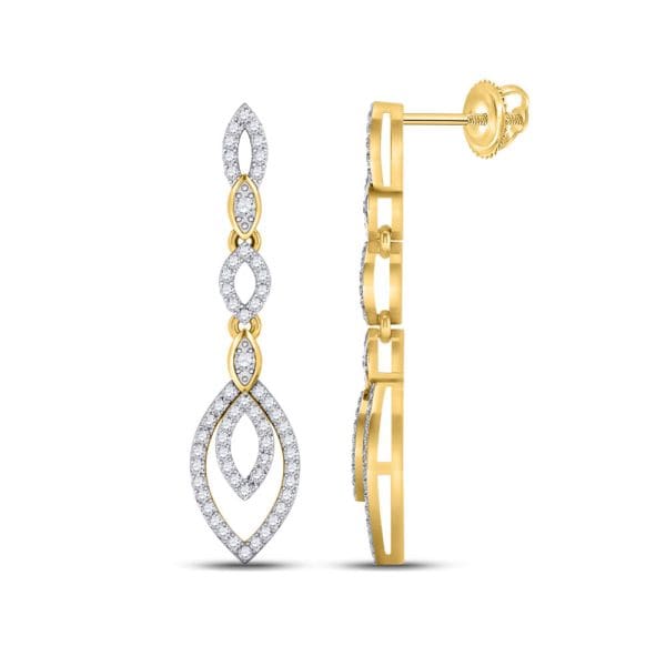 10kt Yellow Gold  Round Diamond Dangle Earrings 1/3 Cttw