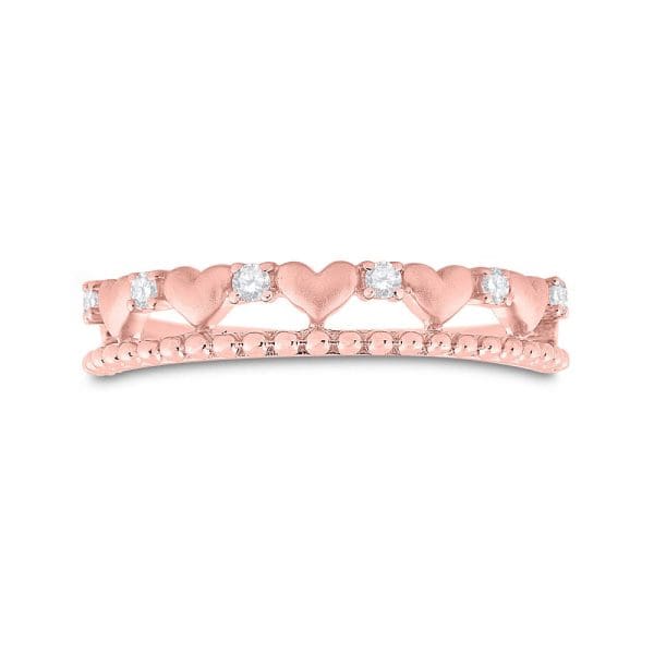 10kt Rose Gold  Round Diamond Heart Band Ring 1/10 Cttw - Image 2