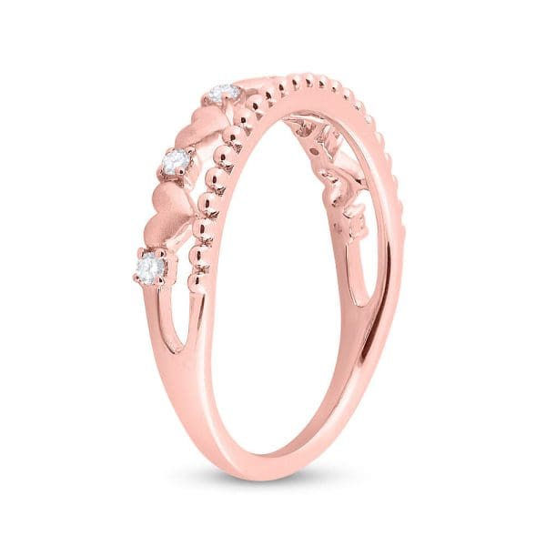 10kt Rose Gold  Round Diamond Heart Band Ring 1/10 Cttw - Image 4