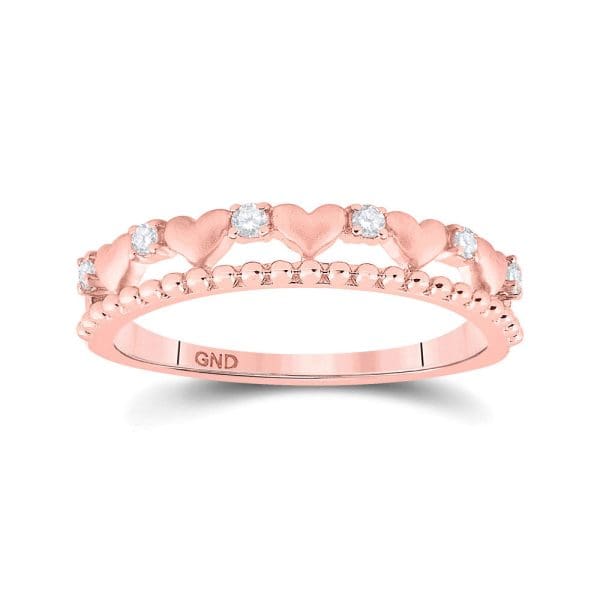 10kt Rose Gold  Round Diamond Heart Band Ring 1/10 Cttw