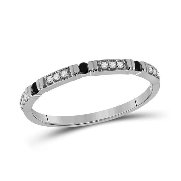 10kt White Gold  Round Black Color Enhanced Diamond Band Ring 1/10 Cttw