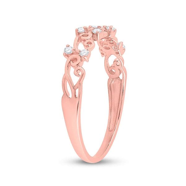 10kt Rose Gold  Round Diamond Curl Band Ring 1/10 Cttw - Image 3