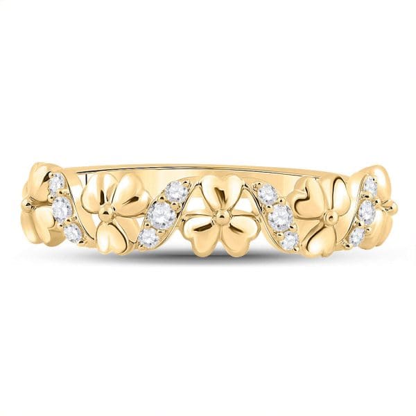 10kt Yellow Gold  Round Diamond Flower Band Ring 1/8 Cttw - Image 2