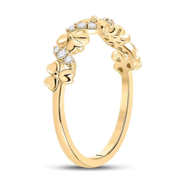 10kt Yellow Gold  Round Diamond Flower Band Ring 1/8 Cttw - Image 3