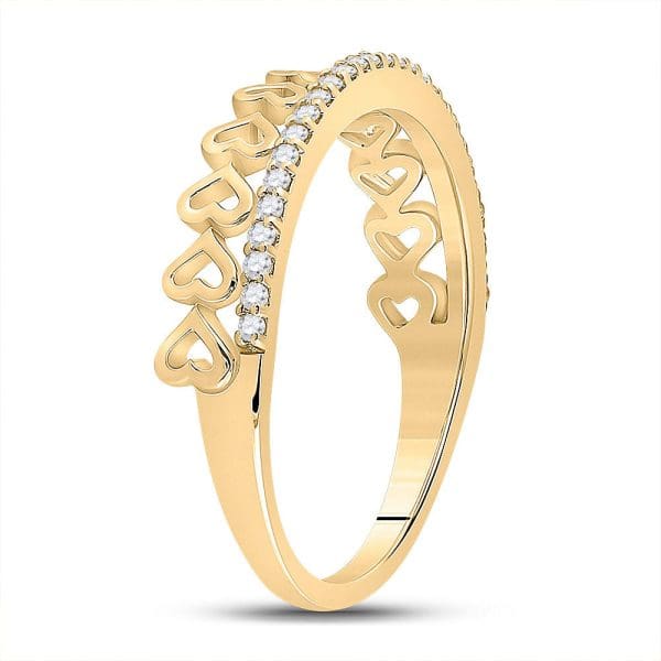 10kt Yellow Gold  Round Diamond Heart Band Ring 1/6 Cttw - Image 3