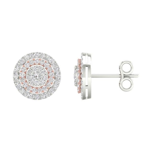 14kt Two-tone Gold  Round Diamond Cluster Earrings 1 Cttw