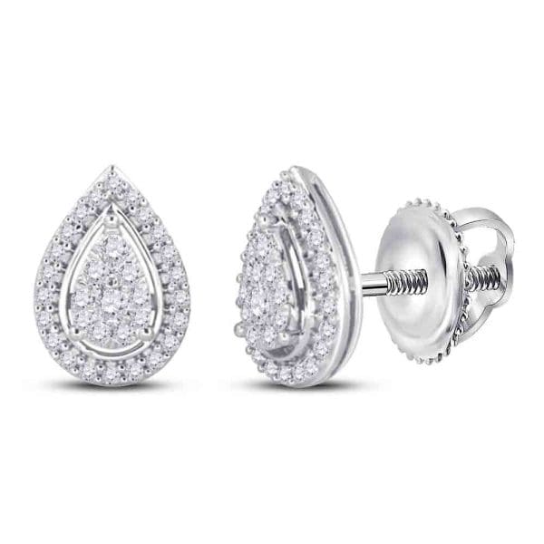 14kt White Gold  Round Diamond Teardrop Earrings 1/2 Cttw