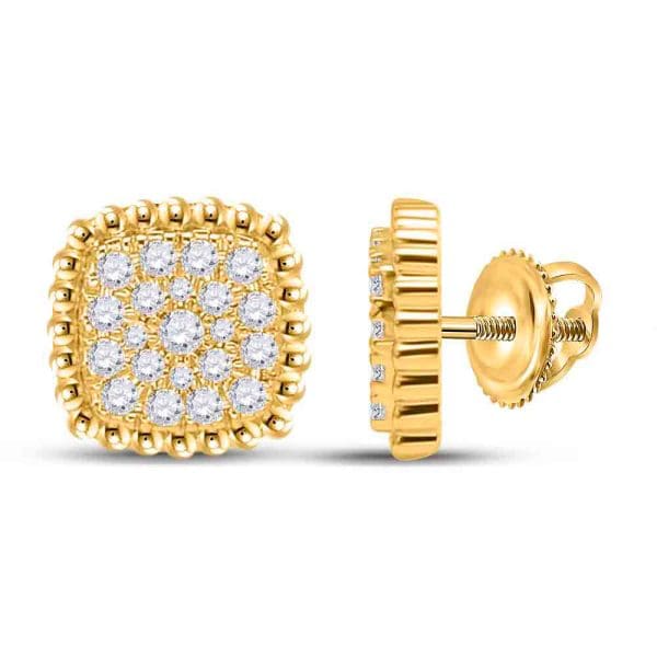 10kt Yellow Gold  Round Diamond Square Cluster Earrings 1/3 Cttw